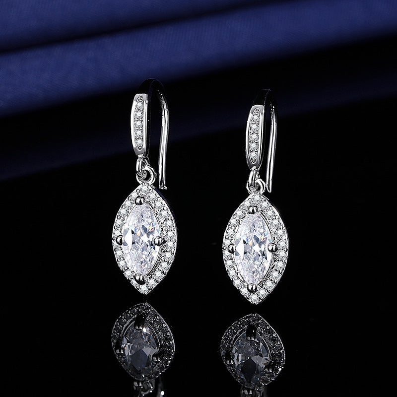 Wholesale  Exquisite and Luxurious Full of Marquise-Shaped Zircon Earrings,  Feminine Commuter Style Earrings