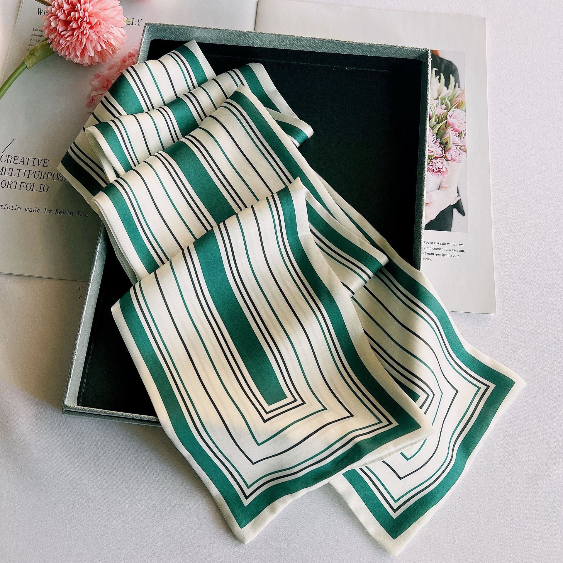 Wholesale  Vintage Striped Floral Double-sided Printed   Silk Scarf