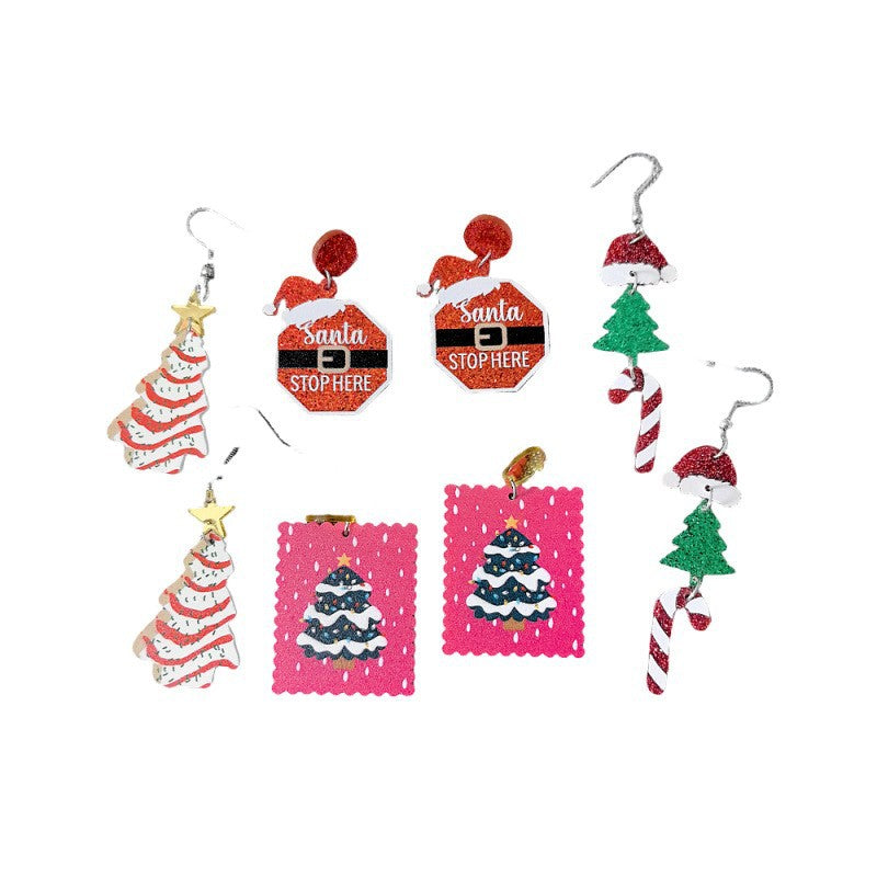 Wholesale Christmas Acrylic Earrings Snowman Bell Tree Hat Cartoon Holiday Jewelry Party Wear Gift