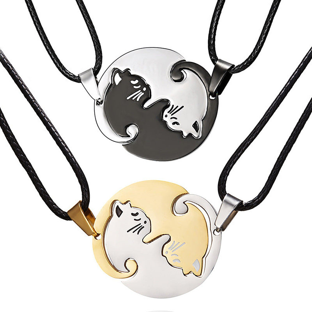 Wholesale Splicing Stainless Steel Love Black and White Cat Necklaces ACC-NE-Hanyu005