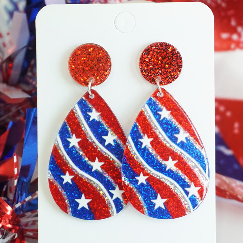 Wholesale 2 Pairs/pack American Independence Day Heart Star Glitter Acrylic Earrings ACC-ES-HY037