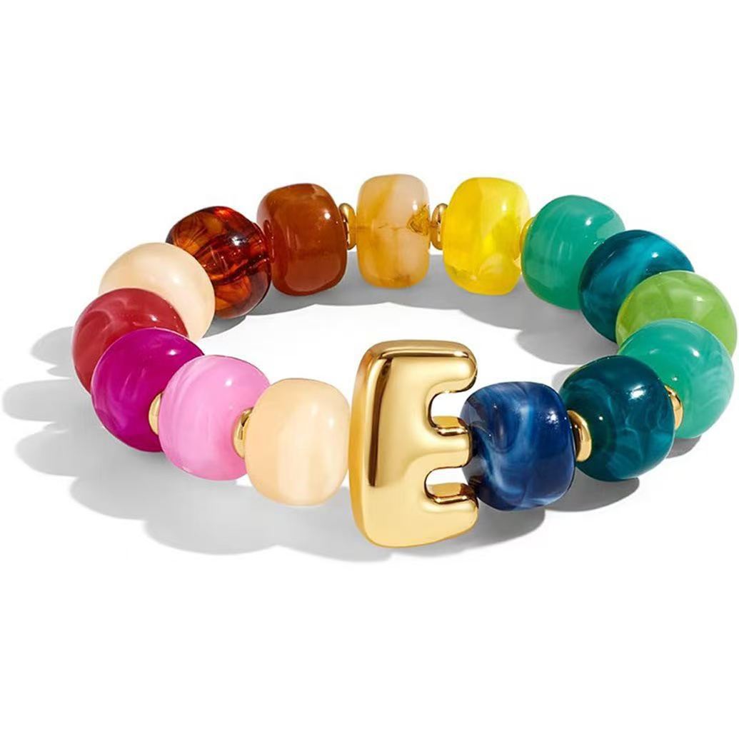 Wholesale 2026 Amazon Cross-Border Colorful Beaded 26 Letter Bracelet for Women,  Resin,  Fashionable and Unique,  High Elasticity Bracelet