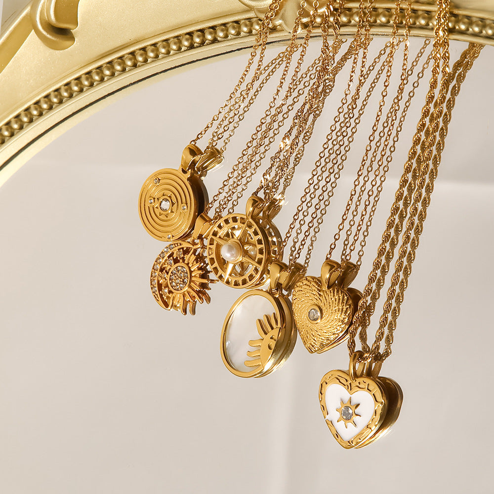 Wholesale Vintage Stainless Steel Mother of Pearl Heart Necklace ACC-NE-WanXing001