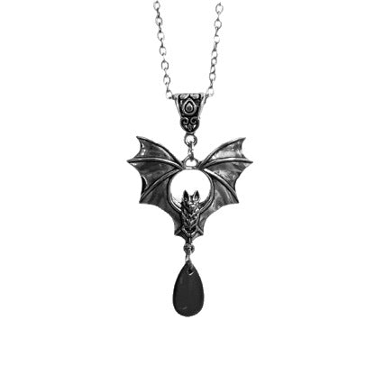 Wholesale Electroplated Alloy Gothic Victorian Bat Wing Pendant Necklace with Red Gem Fashion Accessory Gift