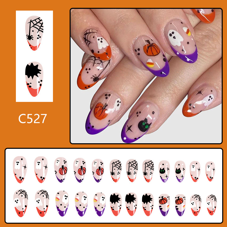 Wholesale 24 Pieces/box Ghost Pumpkin Halloween Press-on Nails Kits Nail Stickers ACC-NS-GuaiXL075