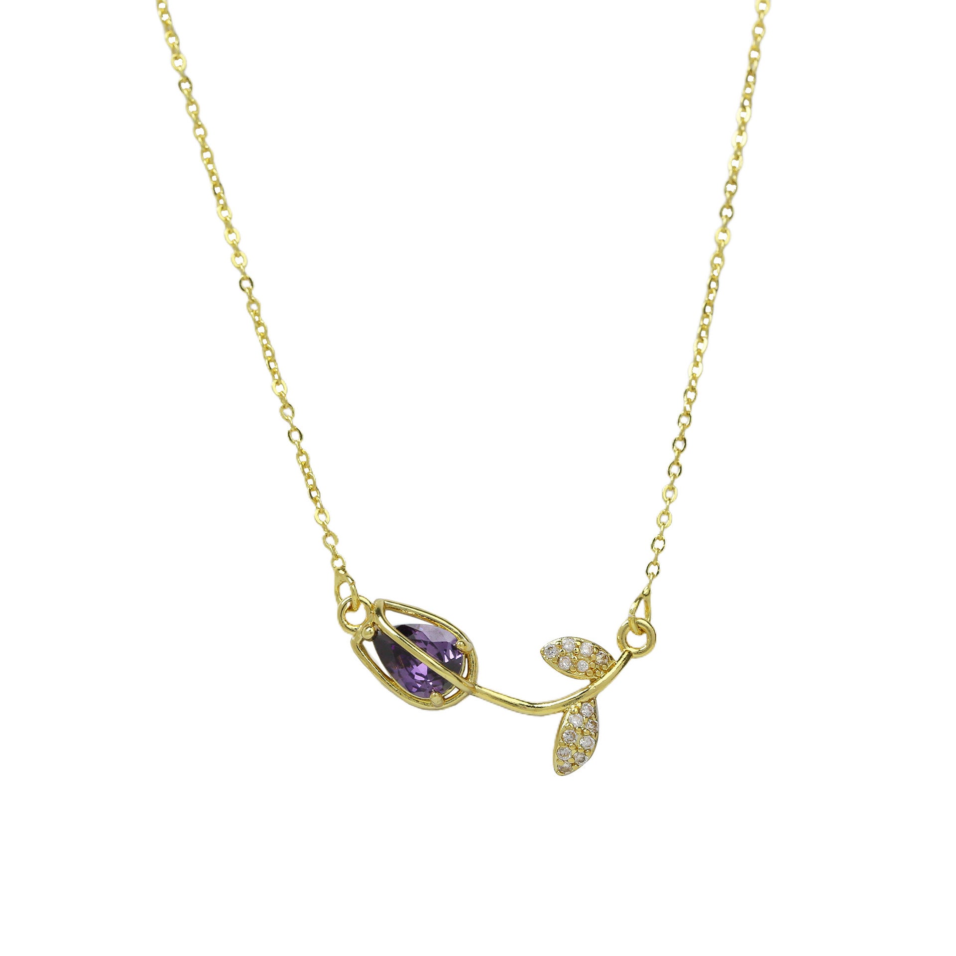 Wholesale Light luxury full diamond zircon rose flower pendant necklace