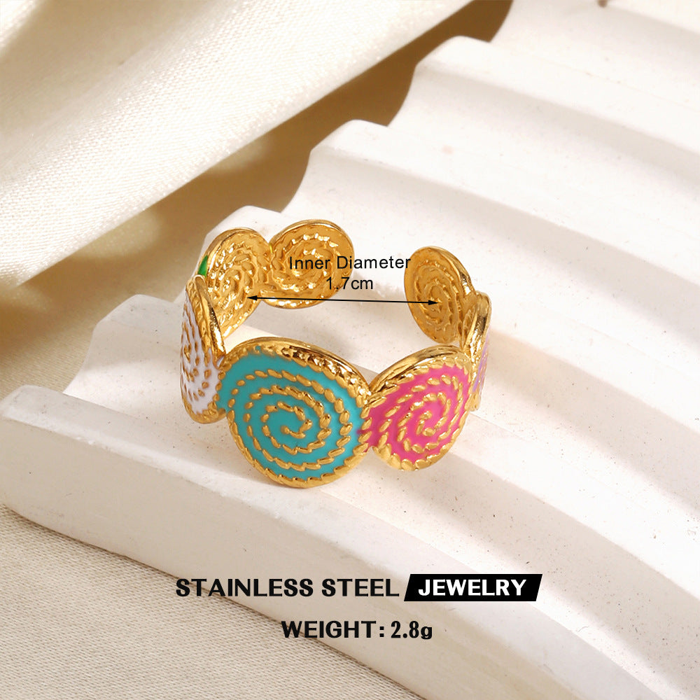 Wholesale Gold Plated Stainless Steel Colorful Enamel Floral Geometric Ring Trendy Fashion Accessory for Women
