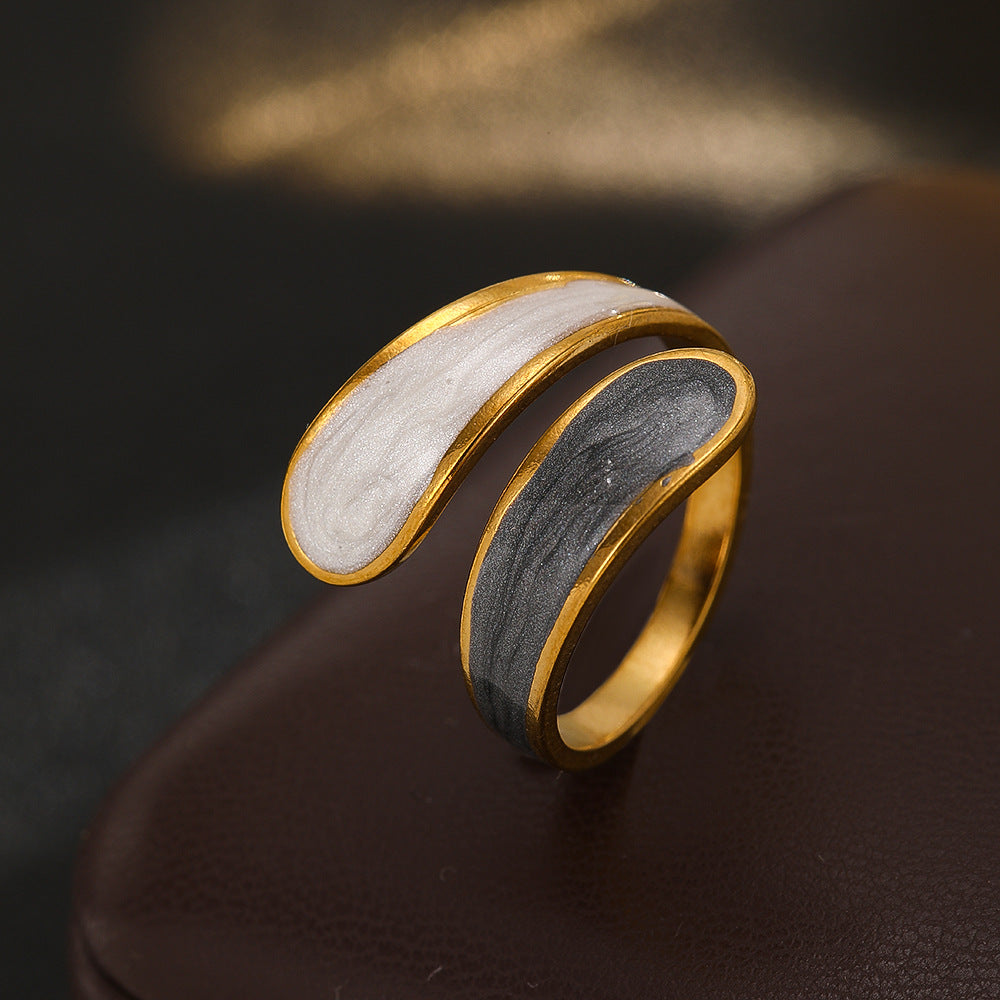Wholesale Retro Round Spliced Open Ring White Copper Zircon Trendy Fashion Jewelry Accessory For Everyday