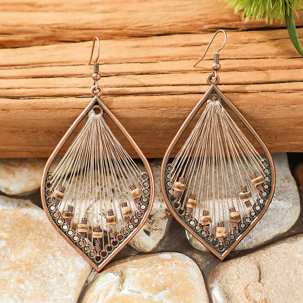 Wholesale Retro Drop Shaped Hand-Woven Earrings Alloy European American Fashion Accessory