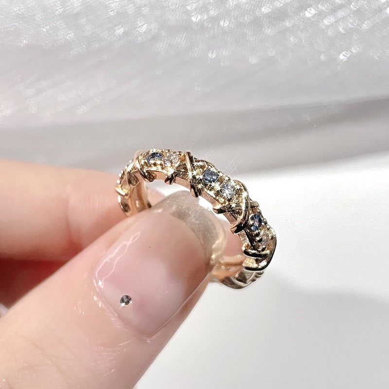 Wholesale Cross Full Diamond Zircon Open Ring Adjustable Rings ACC-RS-JiuHao009