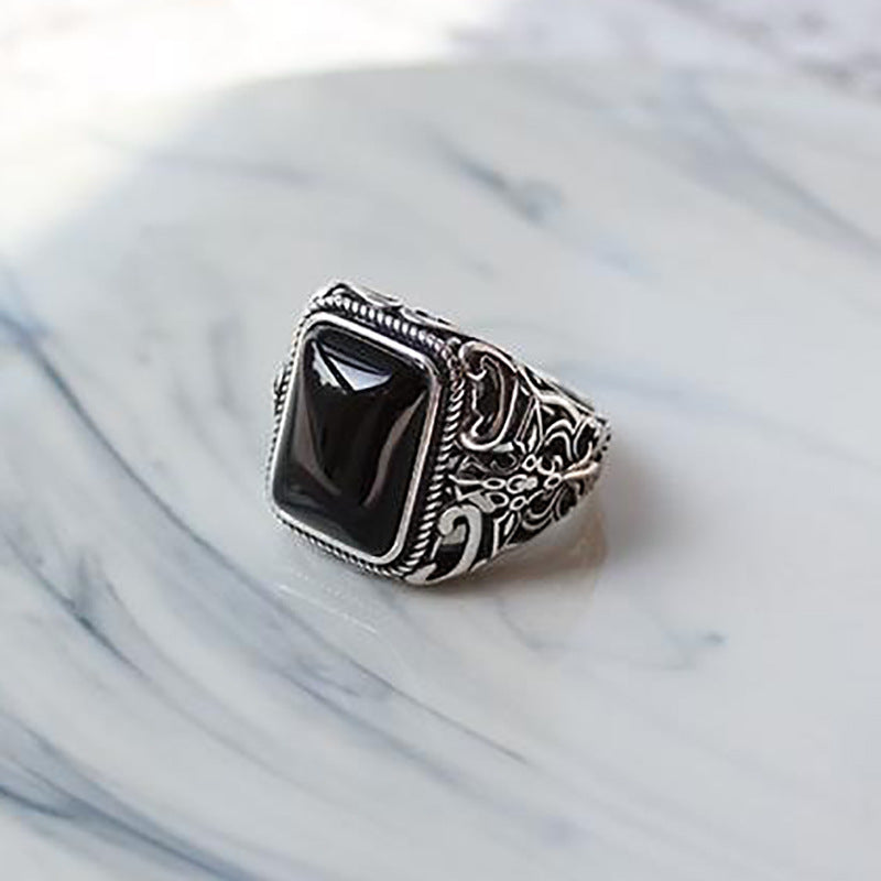 Wholesale Vintage S925  Black Onyx Creative Design Men's Ring