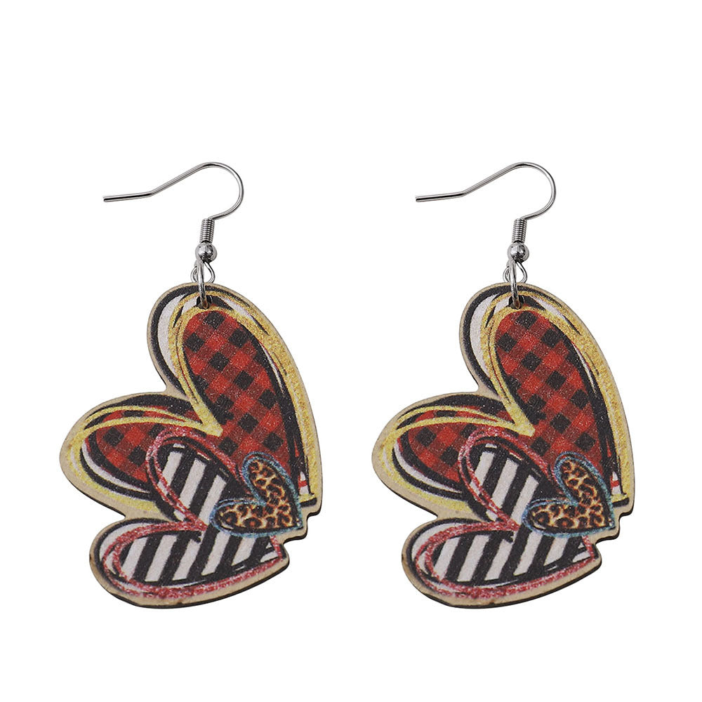 Wholesale Wooden lattice heart earrings