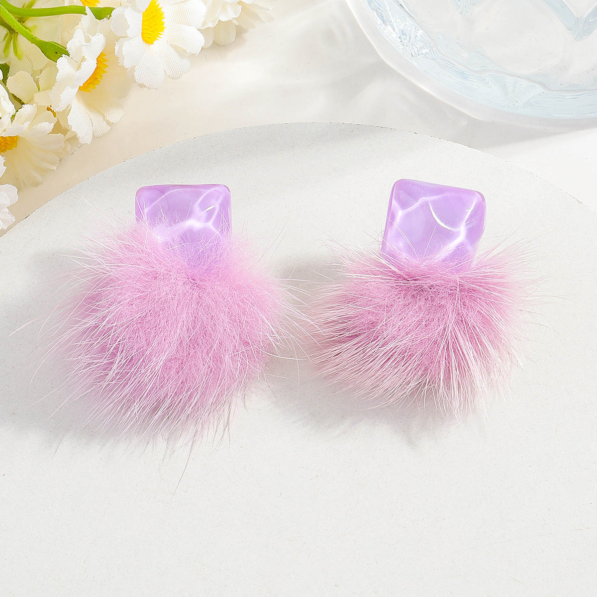 Wholesale Pom-pom Resin Cute Earrings