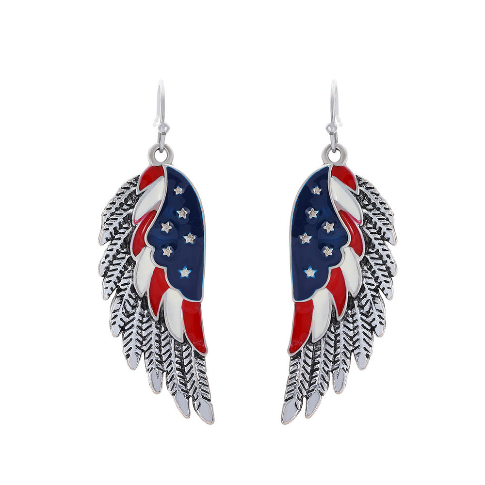 Wholesale American Independence Day Flag Feather Boots Alloy Earrings ACC-ES-YiYuan002