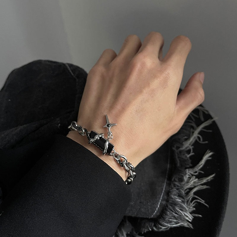 Wholesale Unisex Titanium Steel Star-Wrapped Black Diamond Bracelet