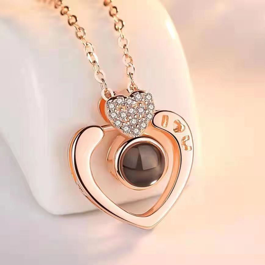 Wholesale 100 Languages Projection Double Heart Necklace ACC-NE-Shiyu003