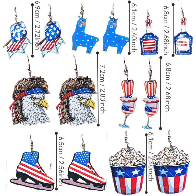 Wholesale  Independence Day Earrings Alpaca Eagle Chair Popcorn Wine Glass Wine Bottle Shape American Flag Color Earrings