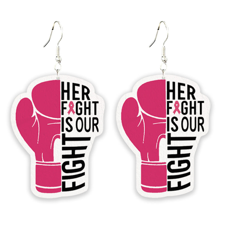 Wholesale 2pcs/pack Cancer Team Struggle Survivor Accessories  Wooden Pattern Earrings