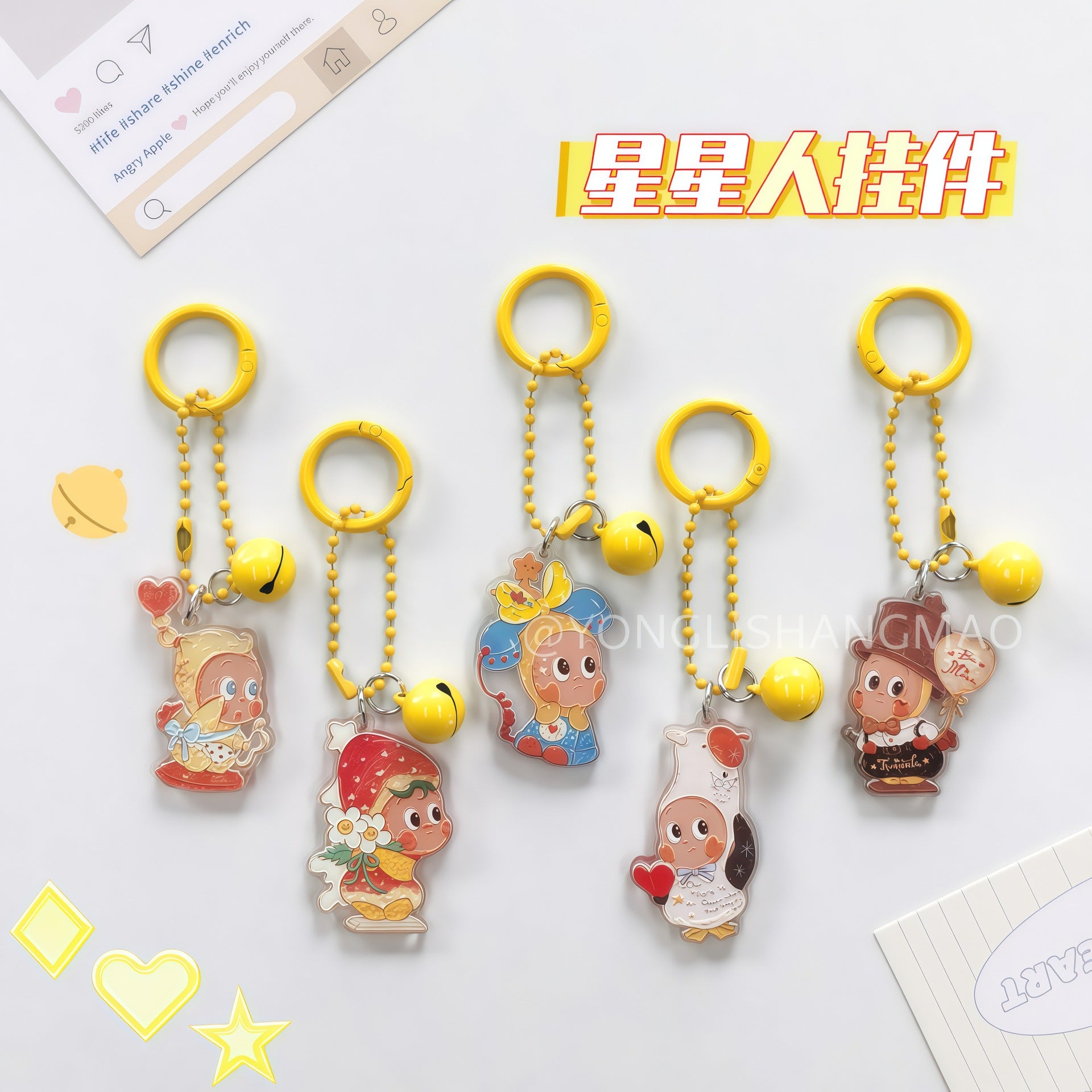 Wholesale Cute Cartoon Star Acrylic Keychain Pendant Boutique Resale Gift for Best Friend