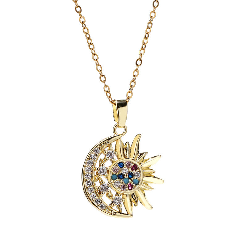Wholesale Fashion Zircon Sun Geometric Pendant Necklace Trendy Collarbone Chain Jewelry Accessory For Resale