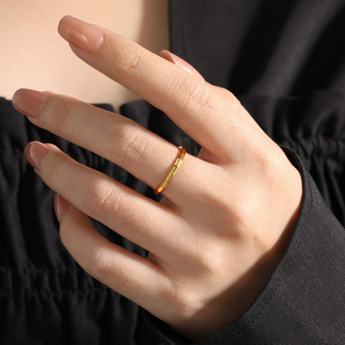 Wholesale  Three Row Bamboo Ring Fashionable Titanium Steel Gold Ring