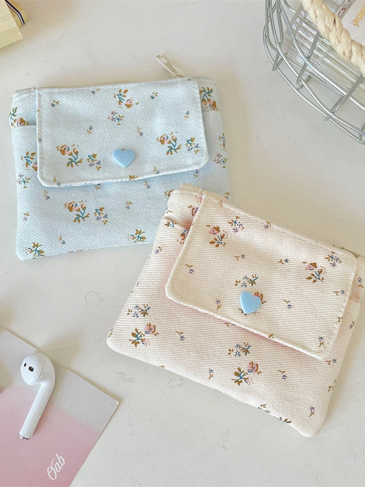 Wholesale Korean Style Flower Pattern Card Holder Wallet Double Layer Large Capacity Beige Polyester Stylish Women S Everyday Accessory Gift Resale
