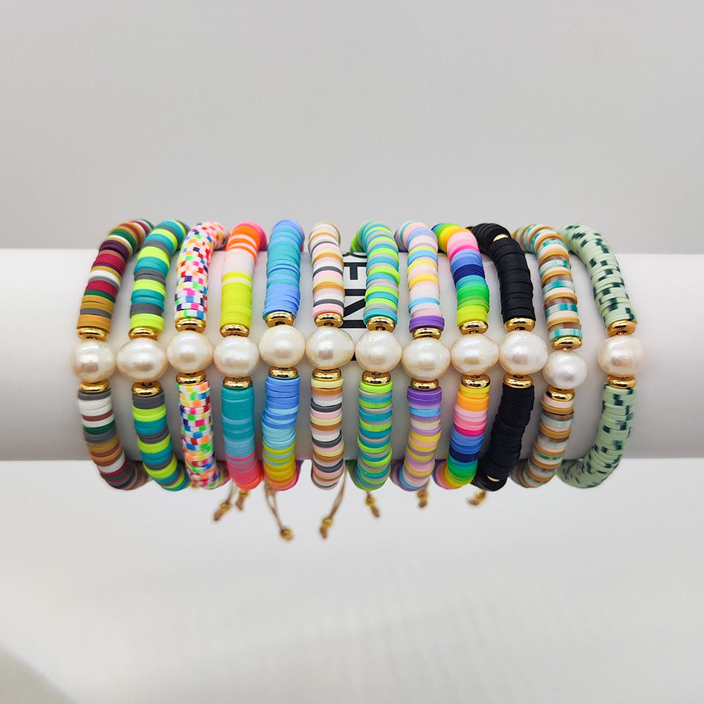 Wholesale bohemian beach style colorful soft clay beaded bracelet ACC-BT-Qiqi003