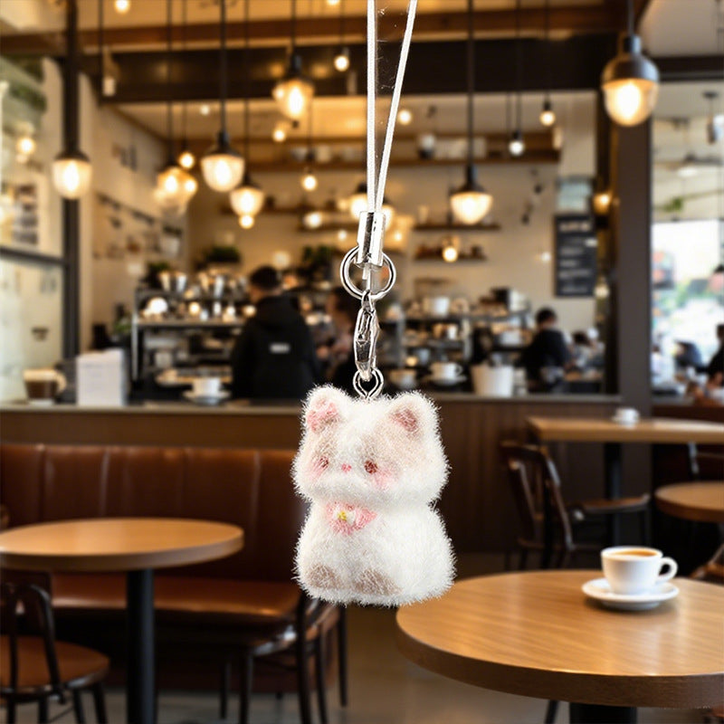 Wholesale  Cartoon Cute Flocked Stereo Resin Cat Keychain