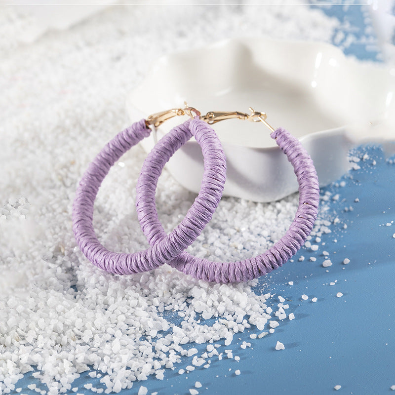 Wholesale 5pcs Bohemian Resort Style Raffia Hoop Earrings