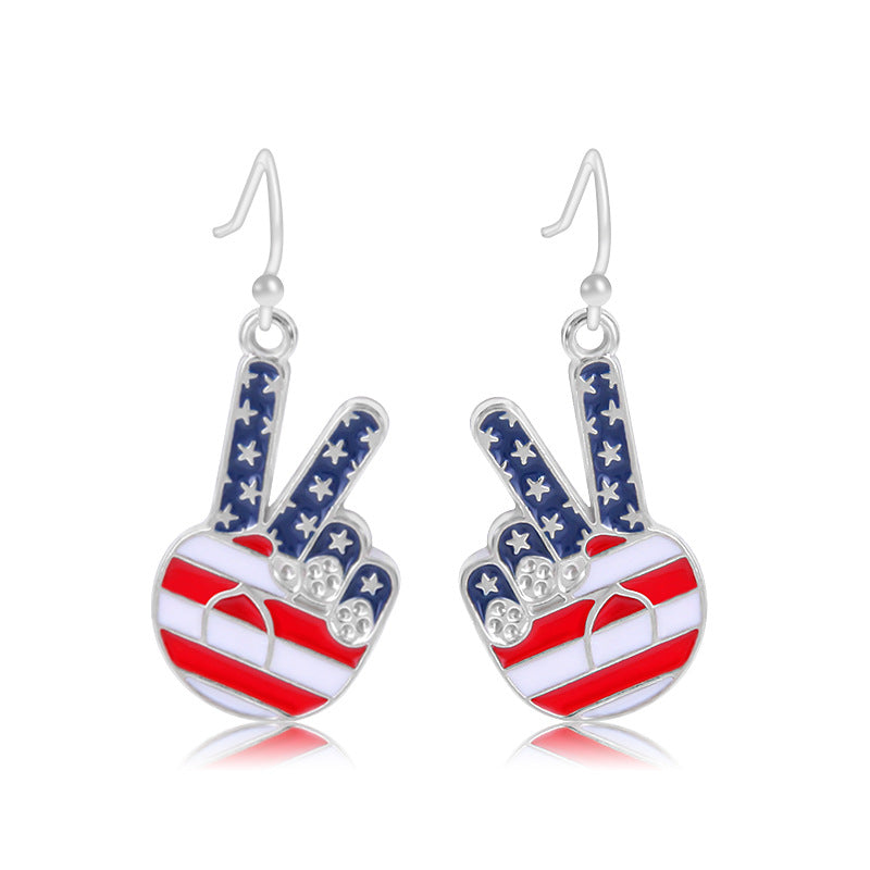 Wholesale  Independence Day earrings  personality red white blue diamond flag USA five-pointed star earrings