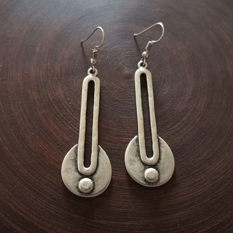 Wholesale Alloy Electroplated Retro Tribal Long Round Earrings Boutique Resale Jewelry Accessory