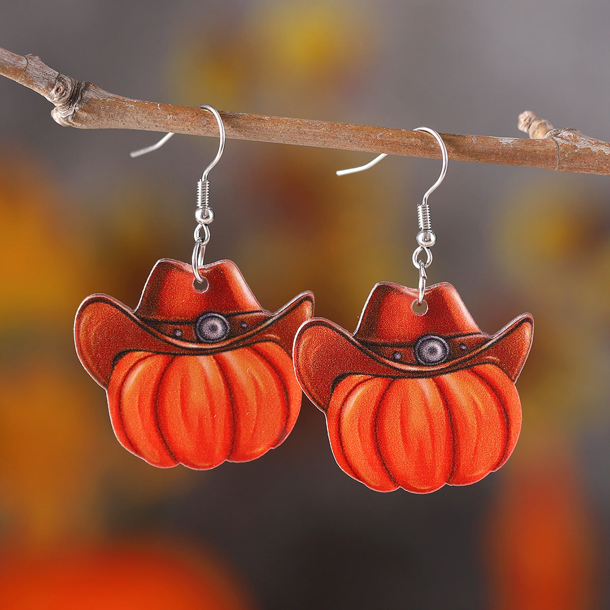 Wholesale Autumn Thanksgiving Western Cowboy Hat Pumpkin Pendant Acrylic Earrings ACC-ES-ChuLian091