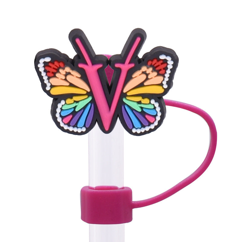 Wholesale Random 100pcs Creative DIY butterfly letters Straw Cover Straw Tube Cap