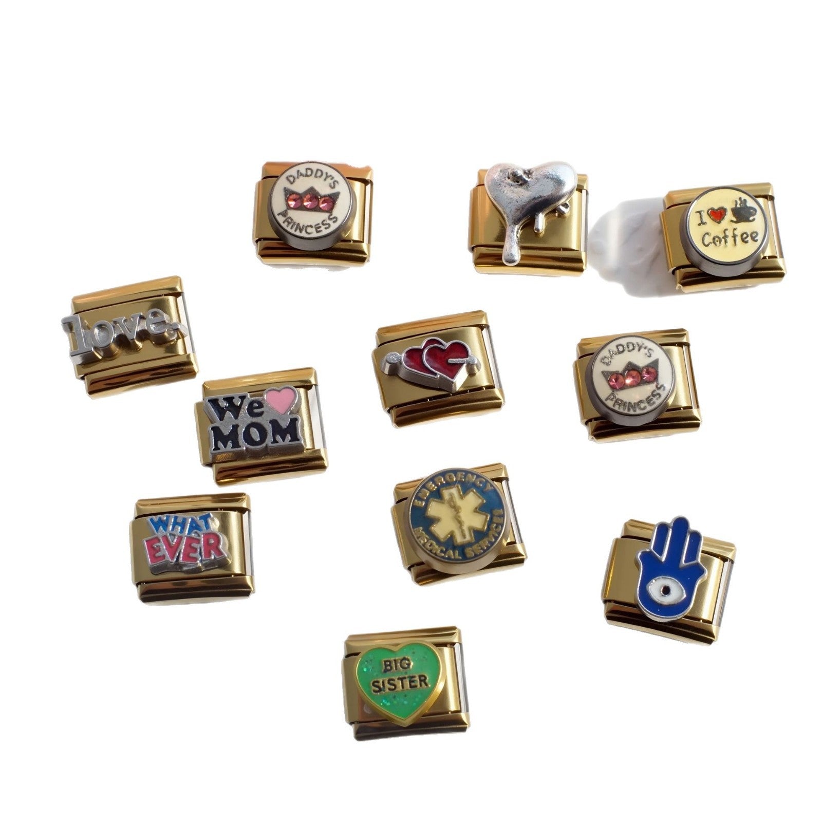 Wholesale 5pcs Italian Charm Bracelet 9mm DIY Splicing Gold Plated Heart Stainless Steel Composable Bracelet