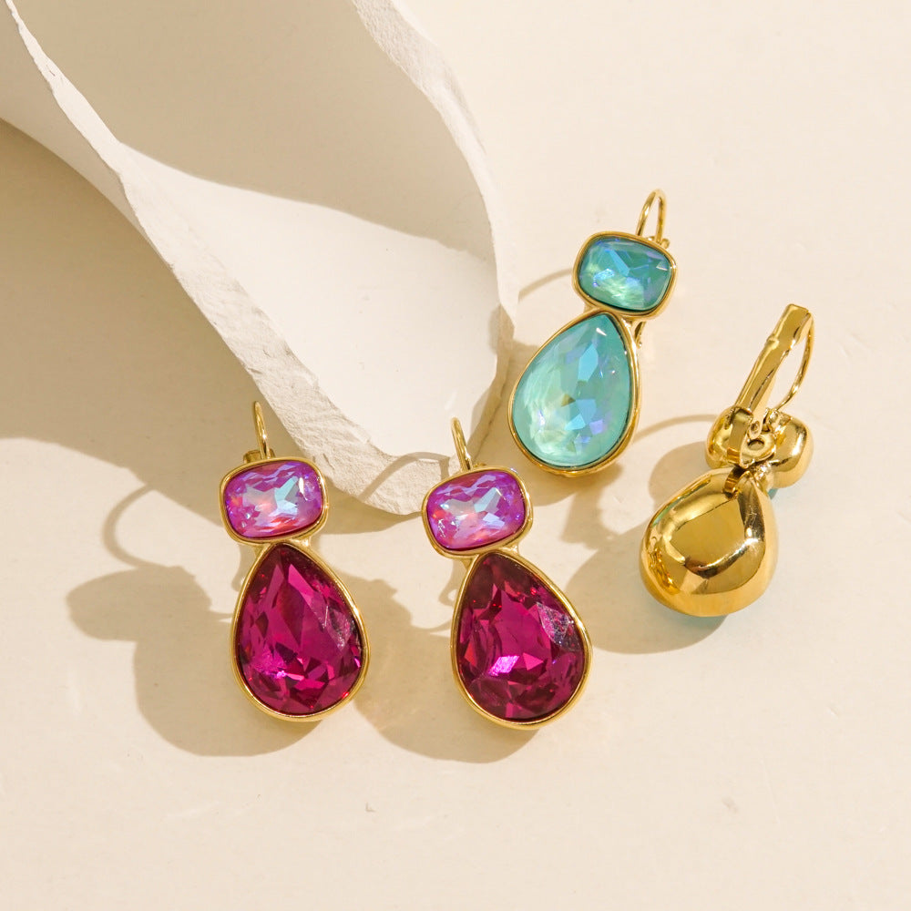 Wholesale Stainless Steel Water Drop Zircon Ears Earrings