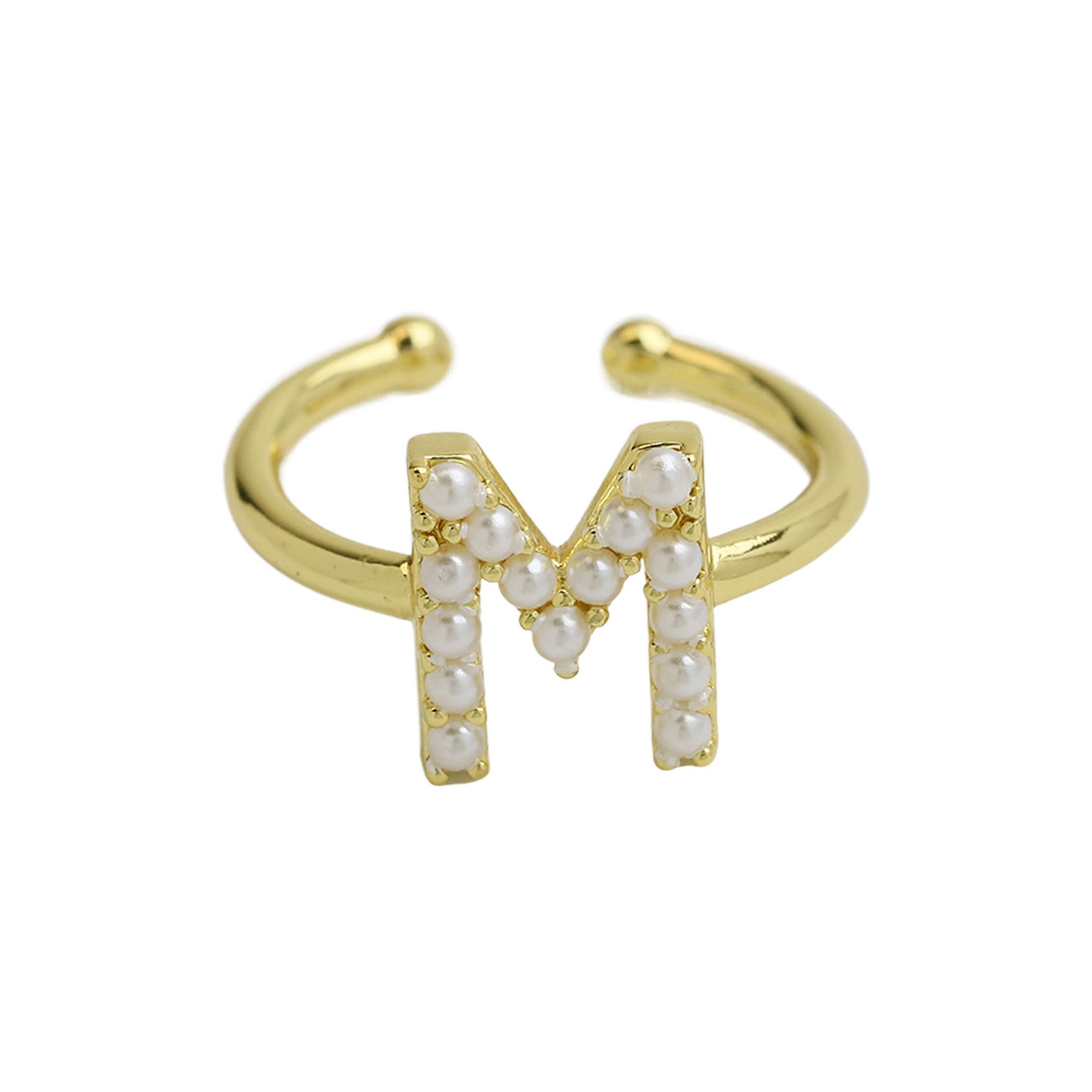 Wholesale  brass pearl 26 English letters open ladies ring