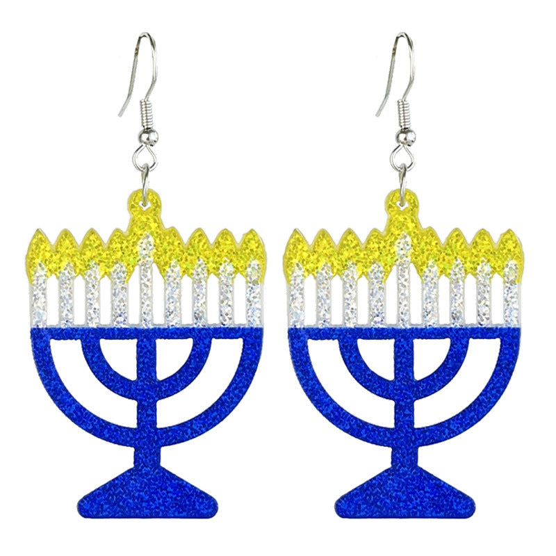 Wholesale 2 Pairs/pack Hanukkah Acrylic Menorah Text Earrings ACC-ES-HY195