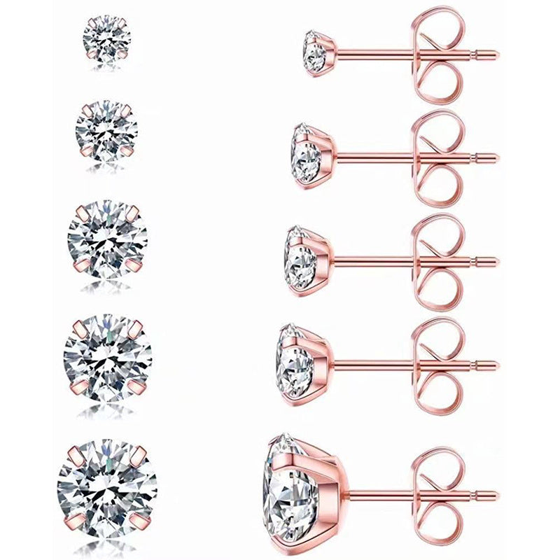 Wholesale round claw zircon vacuum plating fine needle integrated earrings