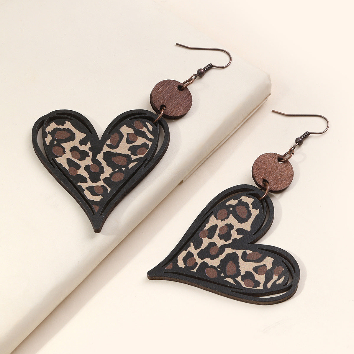 Wholesale  Hollow Double-sided Leopard Print Copper Earrings