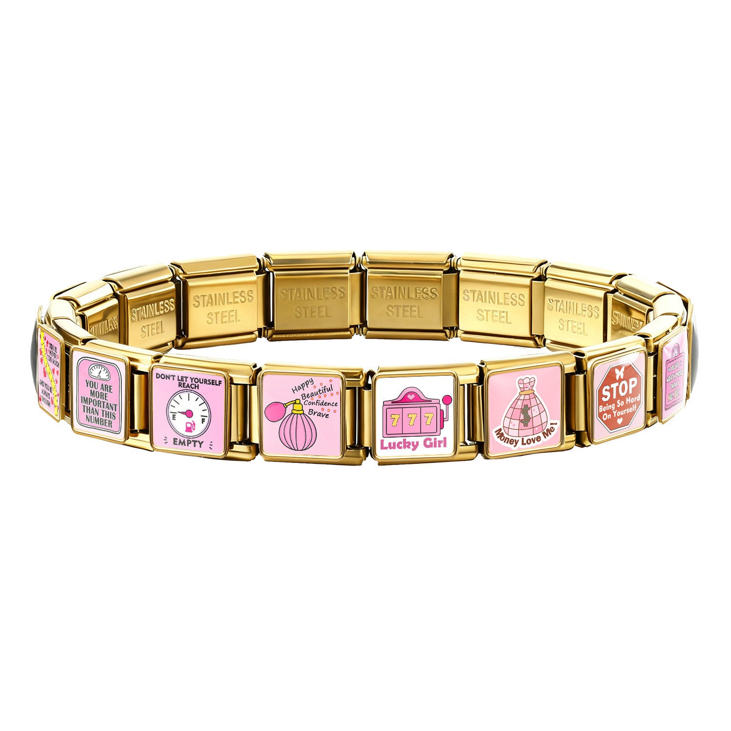 Wholesale Stainless Steel Square Pink Pattern DIY Patchwork Bracelet Fashion Jewelry Gift