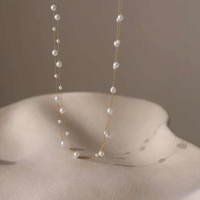 Wholesale Titanium Steel Light Luxury Pearl Choker Necklace