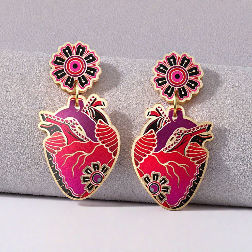 Wholesale Acrylic Hummingbird Heart Shape Earrings