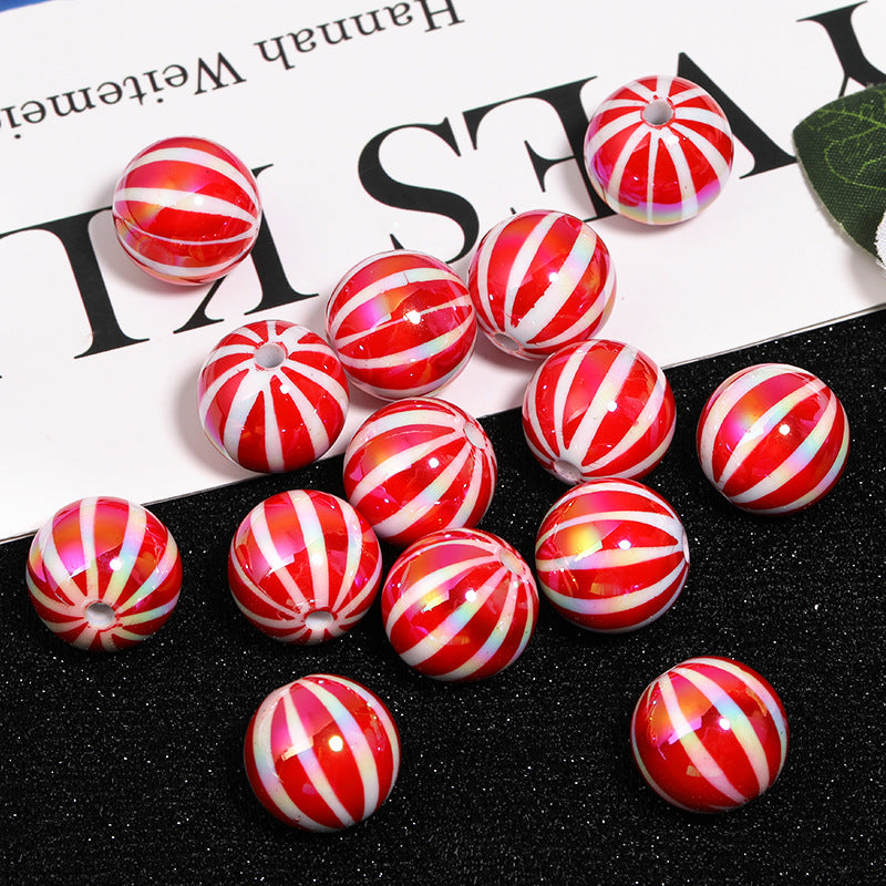 Wholesale 100pcs UV Plated Contrast Red and White Stripes Christmas DIY Beaded Accessories ACC-BDS-BLG077