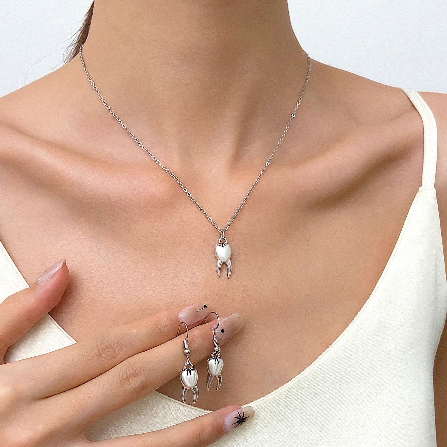 Wholesale Trendy Alloy Jewelry Set - Cup Hot Air Balloon Teeth Earrings and Necklace,  Fashion Accessory for Resale
