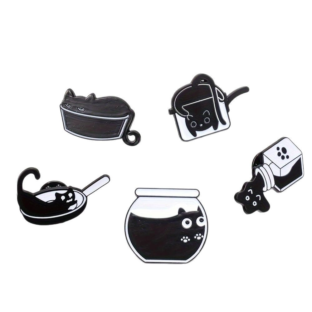Wholesale  cute liquid cat brooch cartoon cute little black cat alloy 5-piece drop oil badge