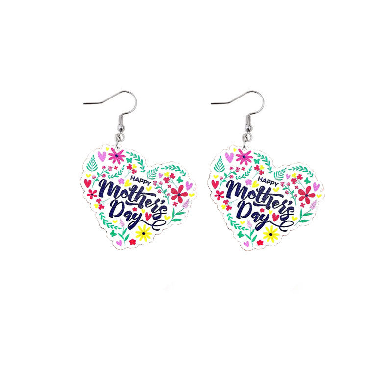 Wholesale Mother's Day MOM Rainbow Sunflower Wooden Earrings ACC-ES-YiYuan007