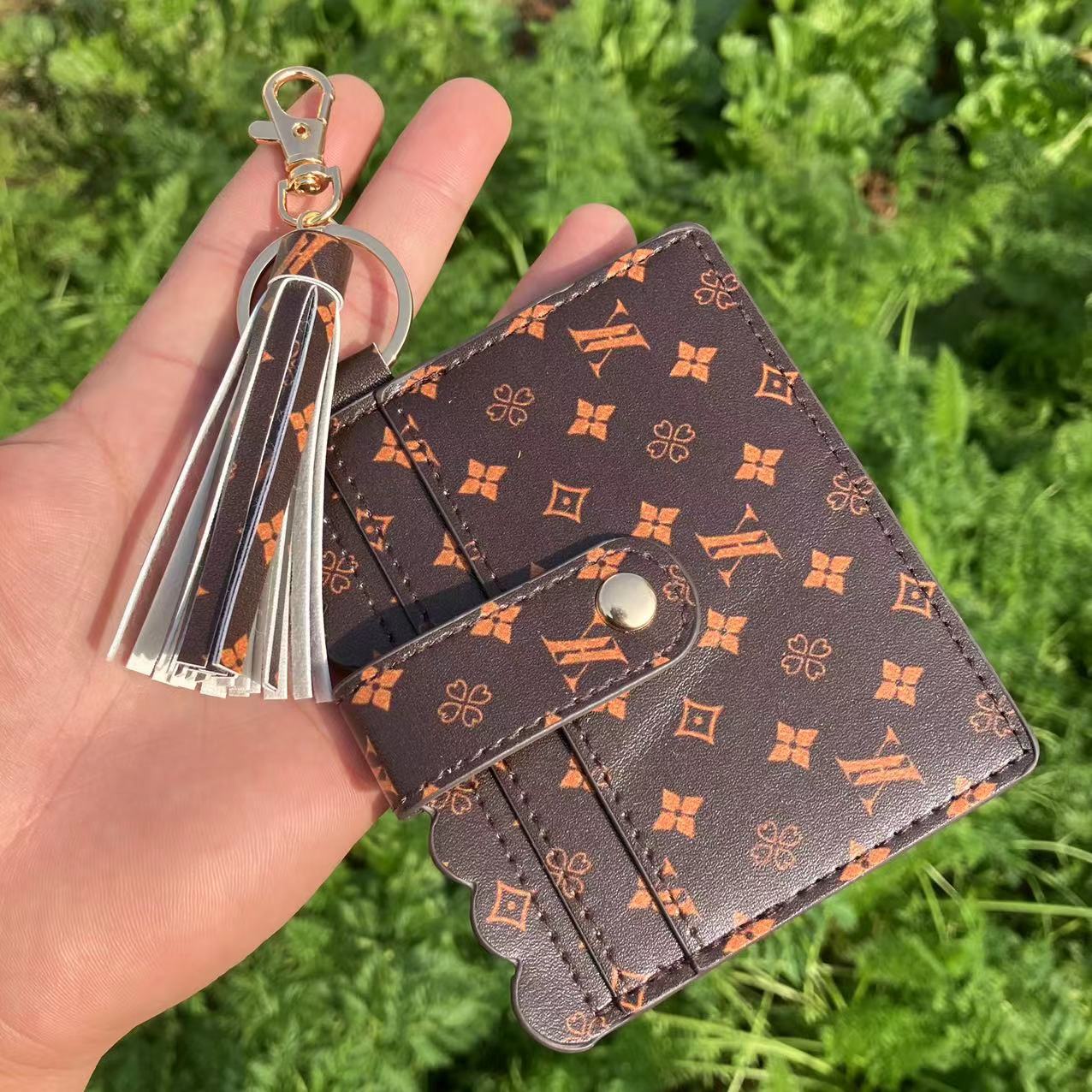 Wholesale Leopard Plaid Solid Color Sunflower Card Holder Keychain ACCVIP-KC-QiuXue004