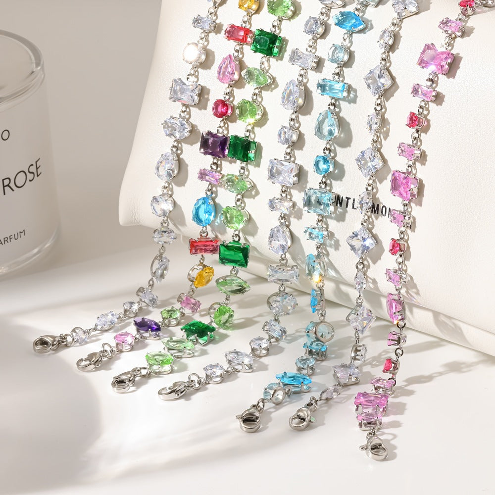 Wholesale Trendy Geometric Stainless Steel Bracelet with Cubic Zirconia,  Mixed Colors,  Unisex Fashion Accessory for Everyday Wear