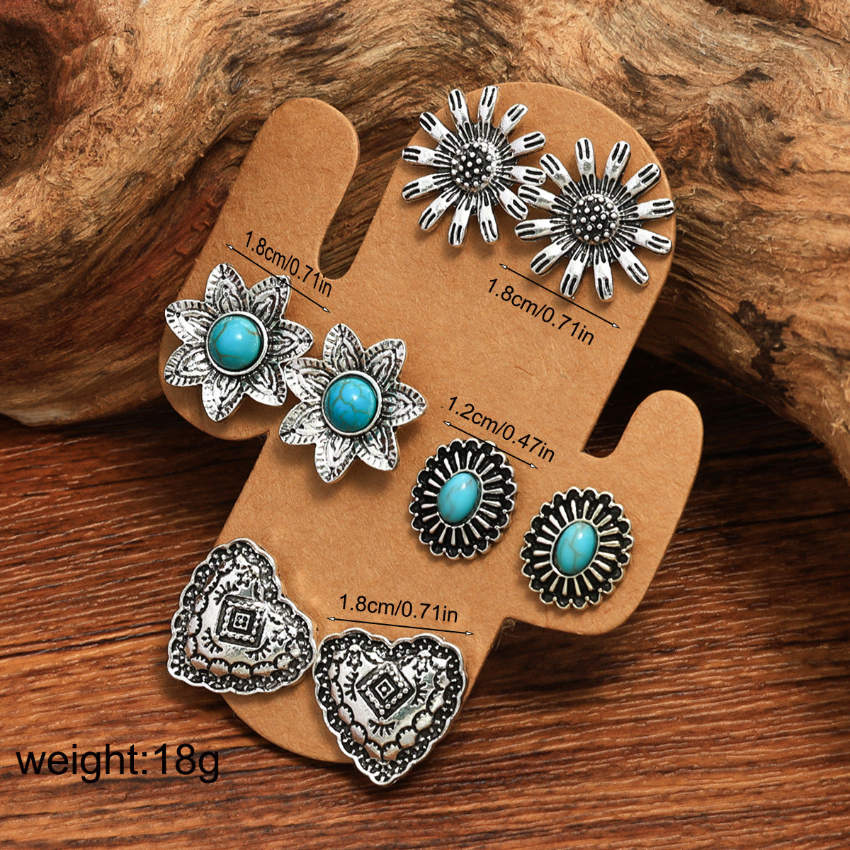 Wholesale Turquoise Cactus Four-Piece Earring Set
