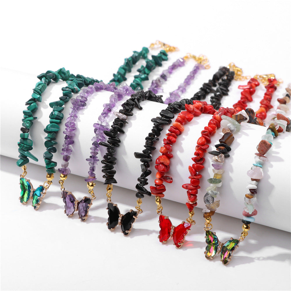 Wholesale Agate Bead Necklace with Artificial Crystal Pendant,  Geometric Handmade Jewelry Accessory for Women Everyday Wear